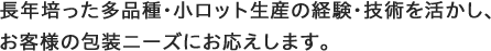 長年培った多品種・小ロット生産の経験・技術を活かし、 お客様の包装ニーズにお応えします。